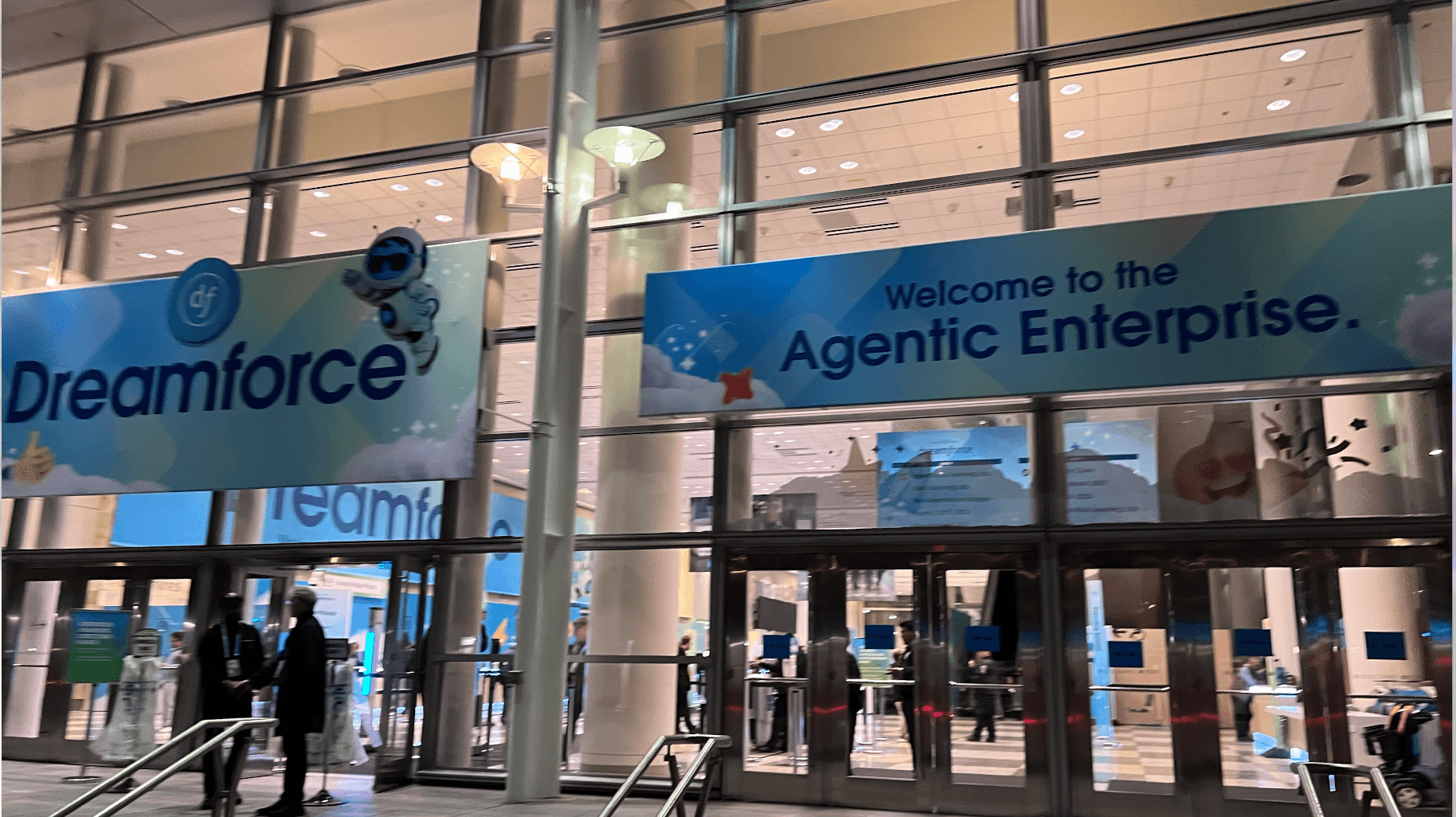 "Welcome to the Agentic Enterprise" banner above the Moscone Center entrance doors.