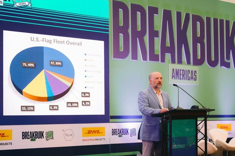 Speaker presenting on the Breakbulk Americas stage during the 2025 edition