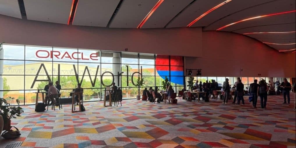 Oracle AI World sign overlooking the networking area