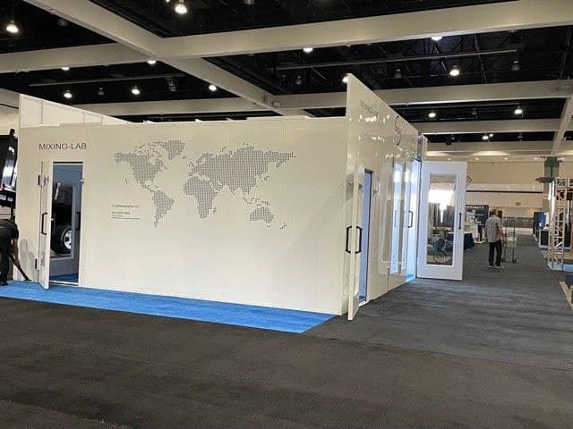 A Los Angeles Build Expo booth structure and aisle during an earlier edition.