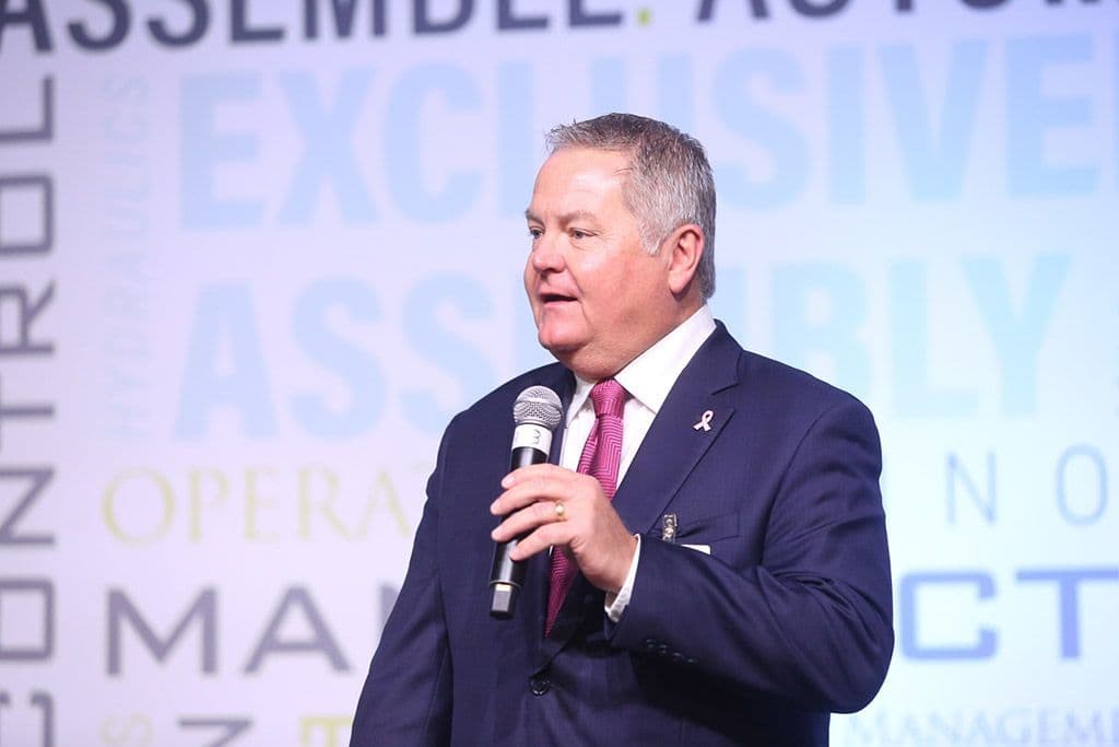 Speaker addressing The ASSEMBLY Show keynote audience in 2023